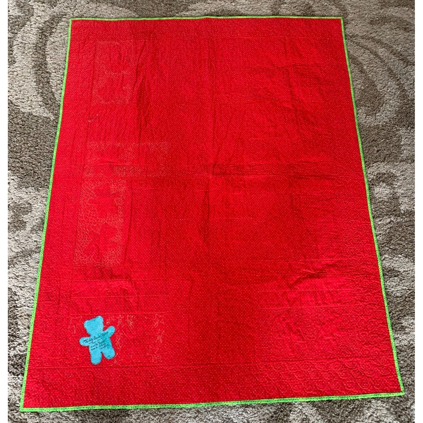 Handmade Rail Fence and Applique Blocks and Teddy Bear motifs Quilt with pillow