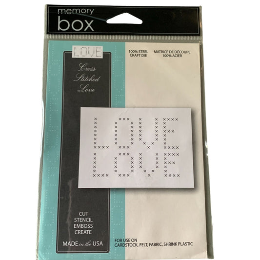 Memory Box Cross Stitched Love Die Cut Stencil Emboss Use On Cardstock Felt Fabric Shrink Plastic