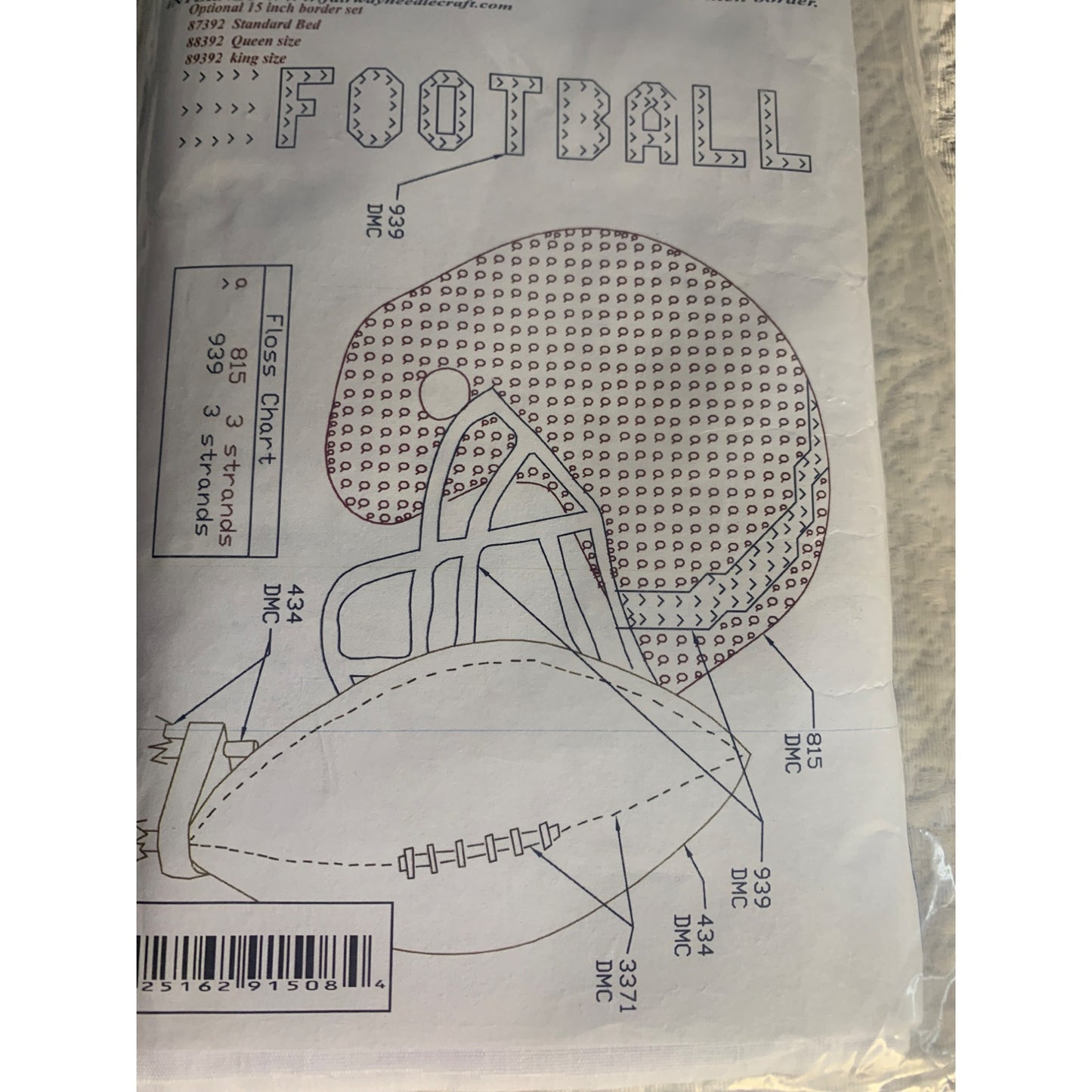 Fairway Needlecraft Football Cross Stitch Quilt Block Kit - New