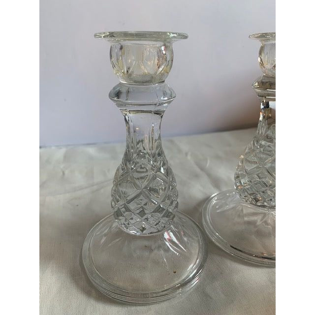 Cambridge Pineapple Pattern Clear Pressed Glass Candle Stick set of 2 6 inch tall