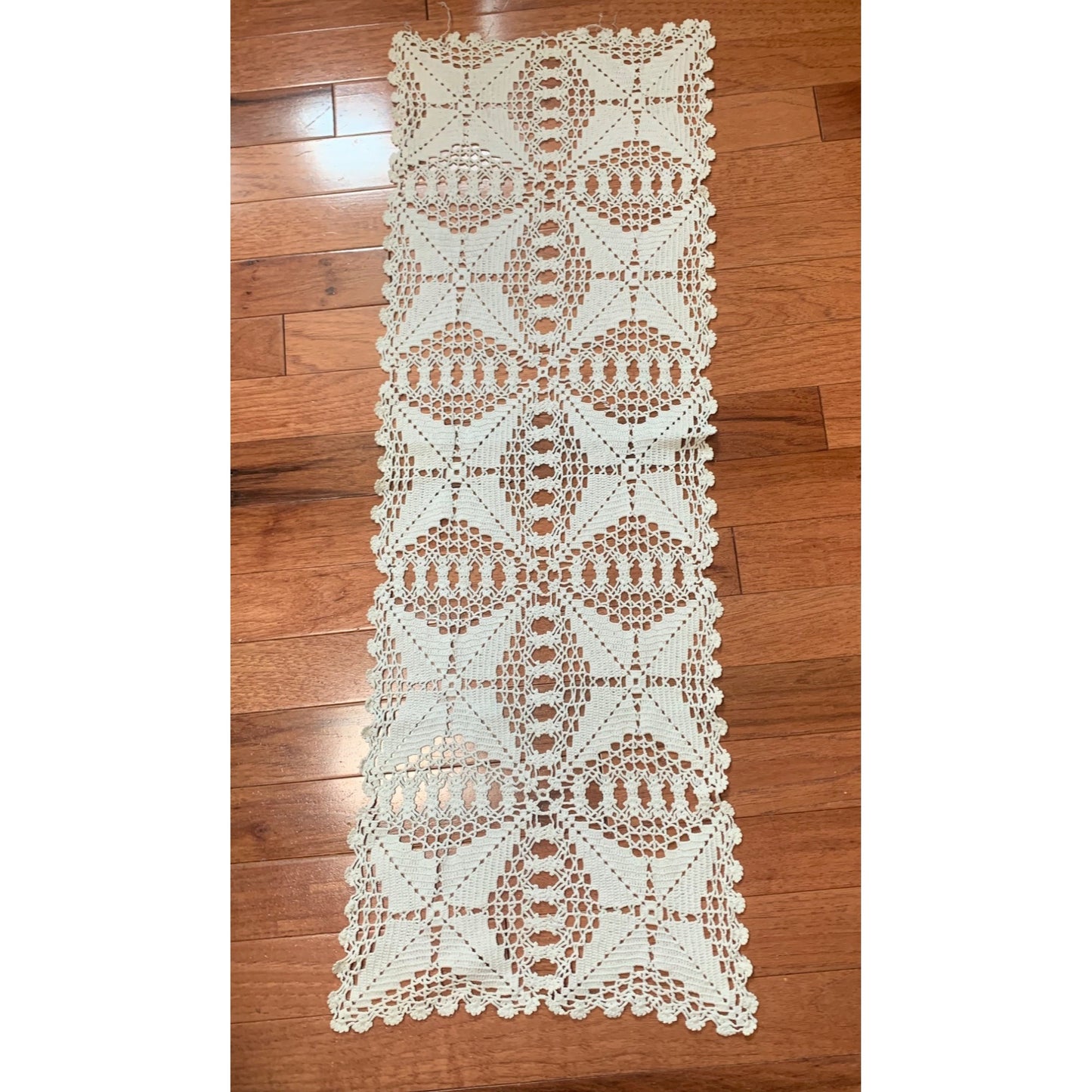 Handmade Crochet Lace Table Runner Approx. 33" x 11" Rectangular Delicate Ivory