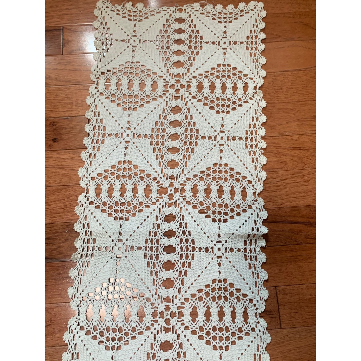 Handmade Crochet Lace Table Runner Approx. 33" x 11" Rectangular Delicate Ivory