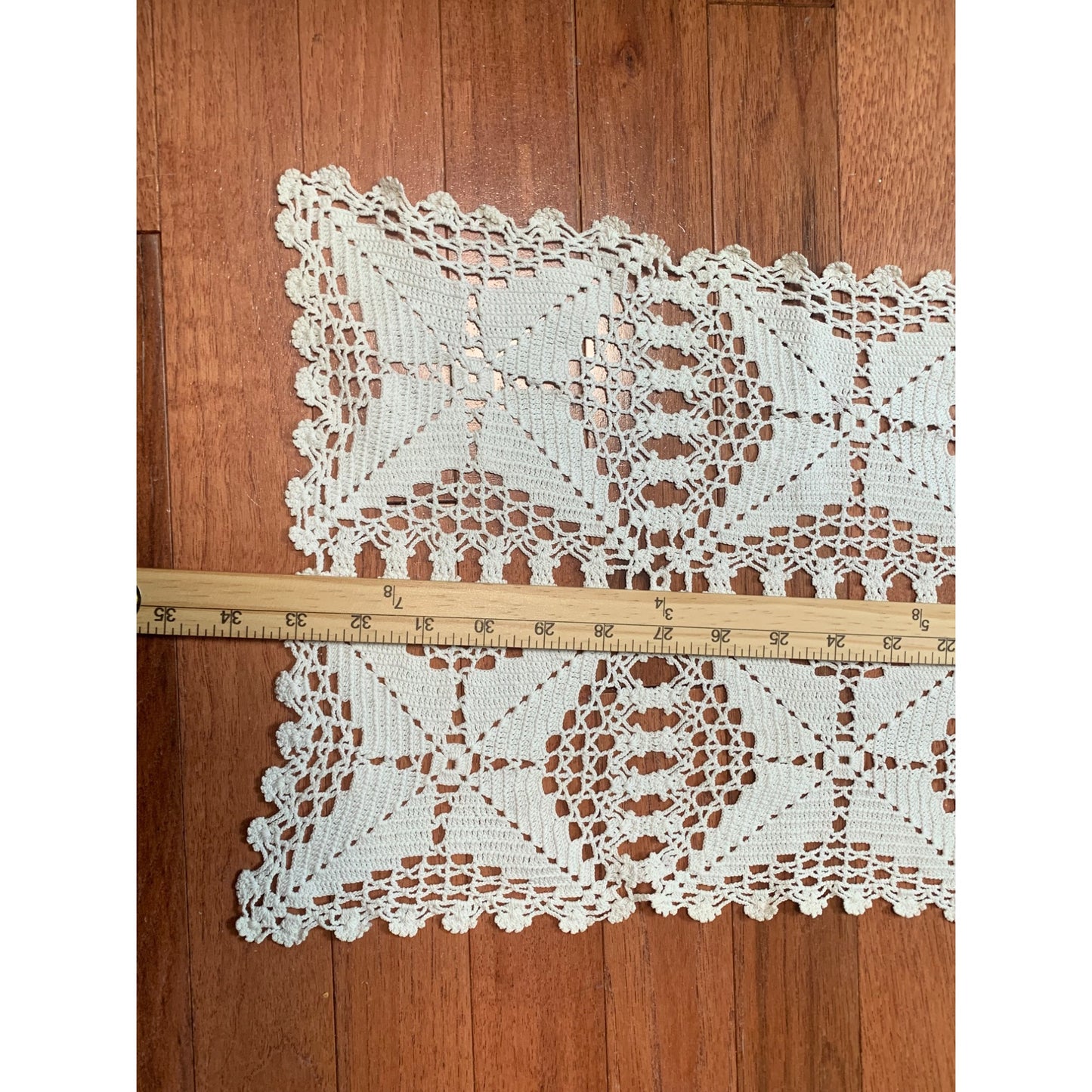 Handmade Crochet Lace Table Runner Approx. 33" x 11" Rectangular Delicate Ivory