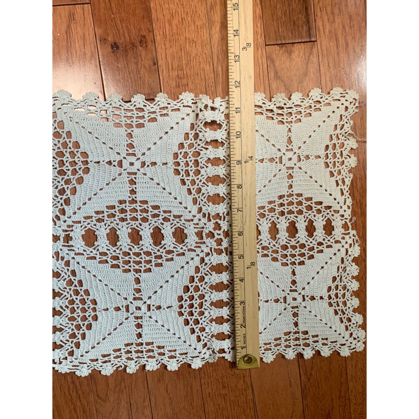 Handmade Crochet Lace Table Runner Approx. 33" x 11" Rectangular Delicate Ivory