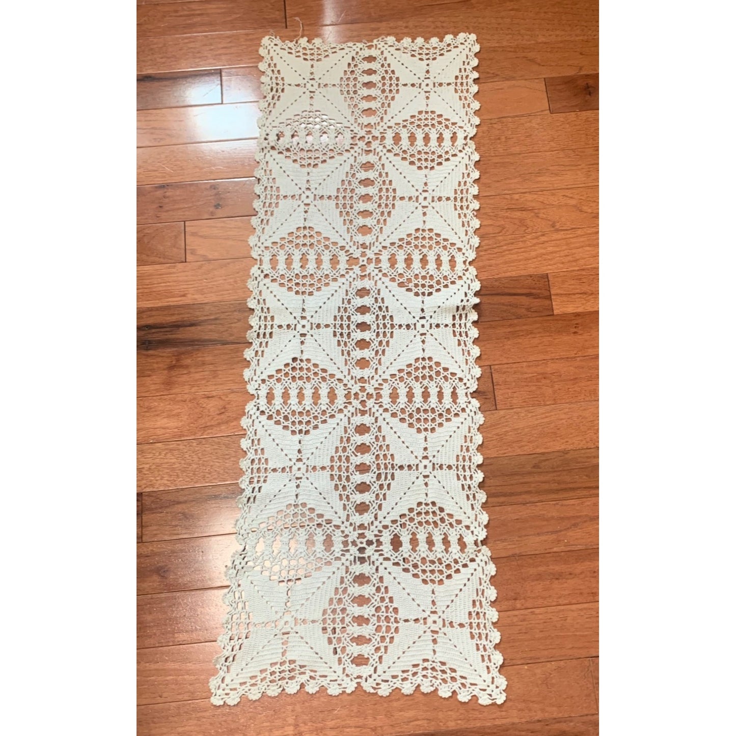 Handmade Crochet Lace Table Runner Approx. 33" x 11" Rectangular Delicate Ivory