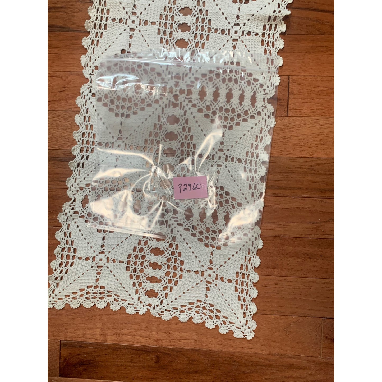 Handmade Crochet Lace Table Runner Approx. 33" x 11" Rectangular Delicate Ivory