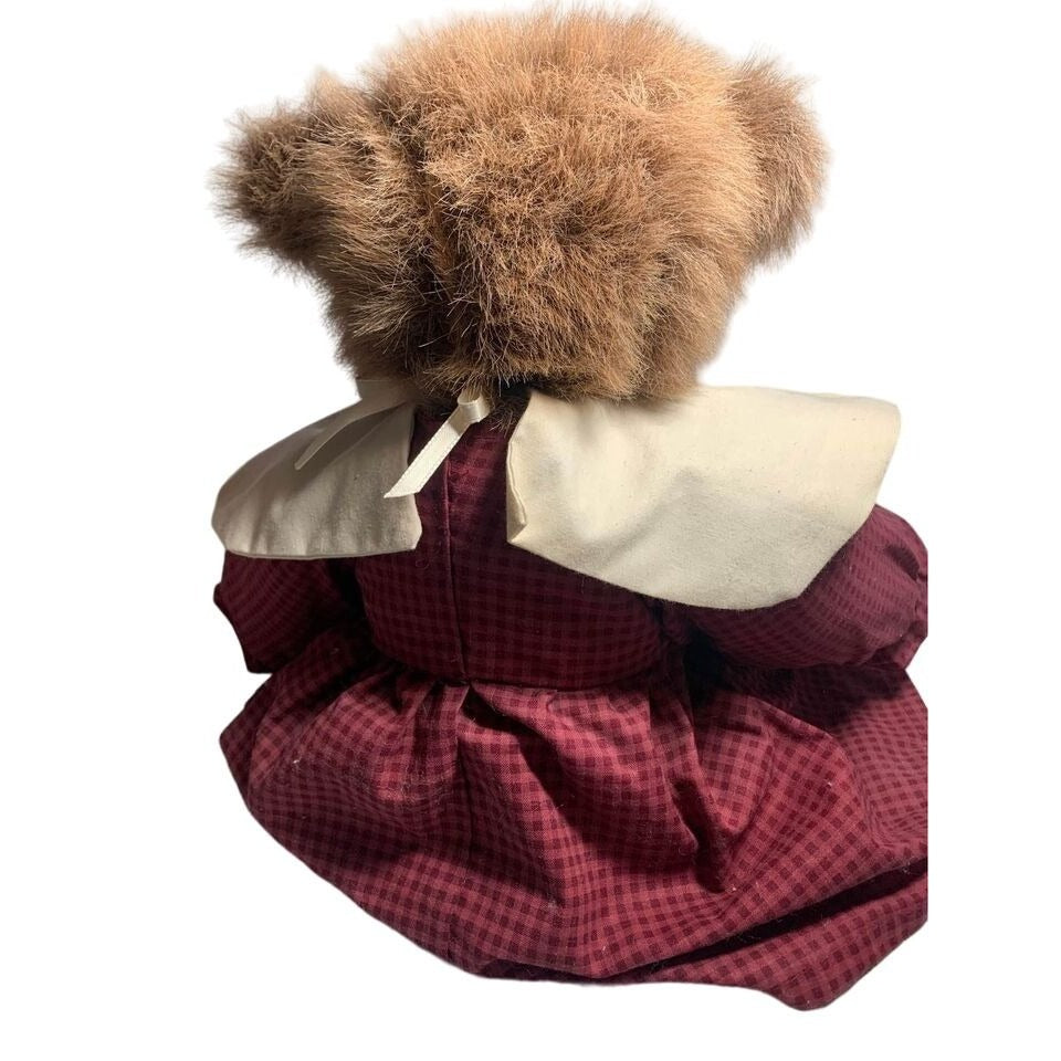 Handmade Bear jointed with Burgundy dress and glasses plush