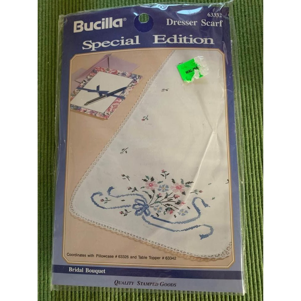 Bucilla Bridal Bouquet Dresser Scarf Stamped Cross Stitch Kit - New