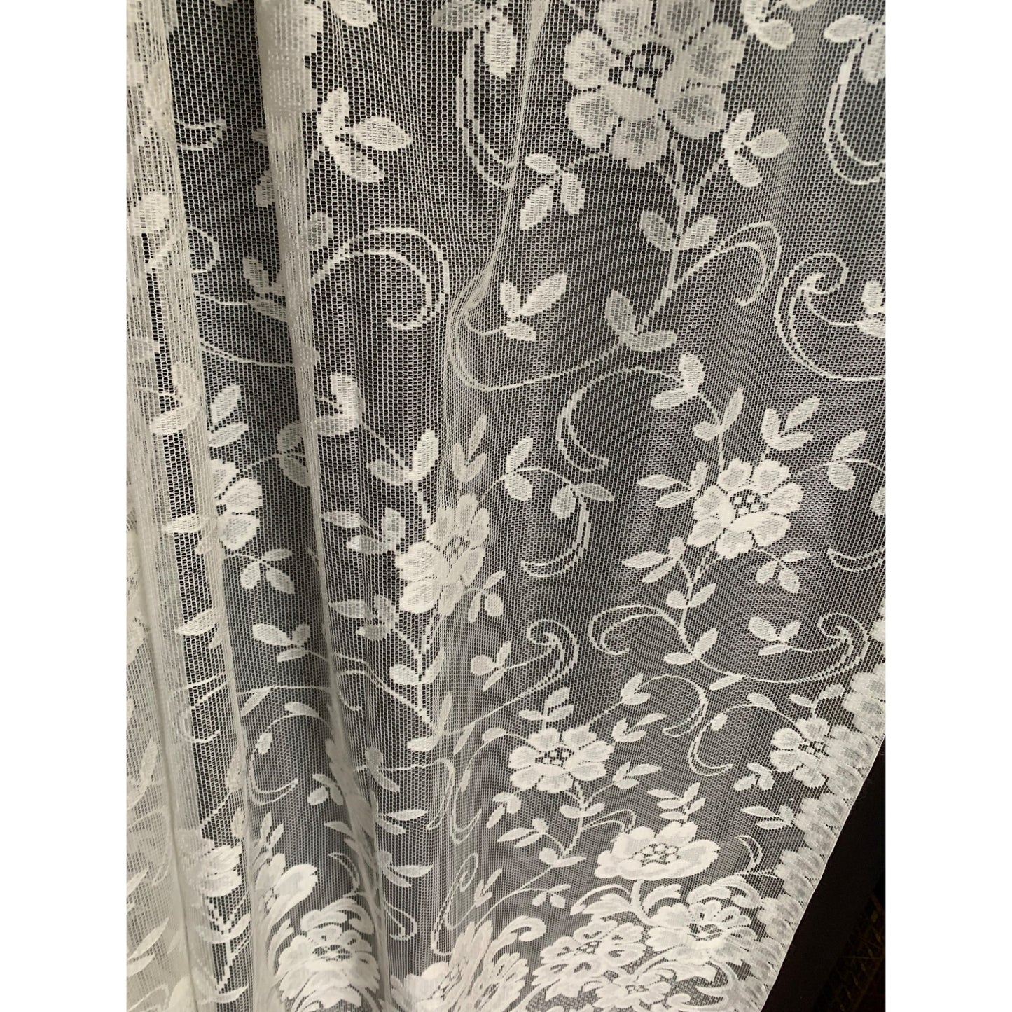 Elegant Ivory Floral Lace Curtains with Rod Pocket Window Treatment set of 2