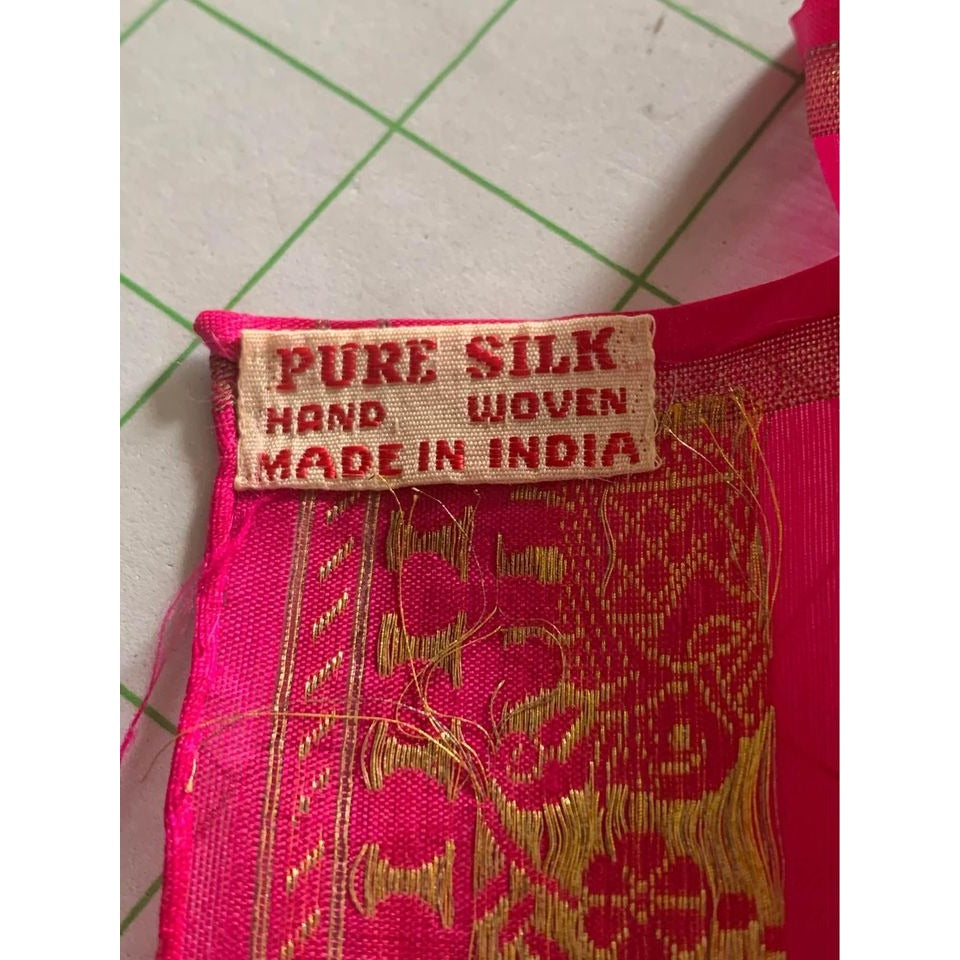 Women Hand Woven Pink with Gold Elephants Pure Silk Scarf Made in India