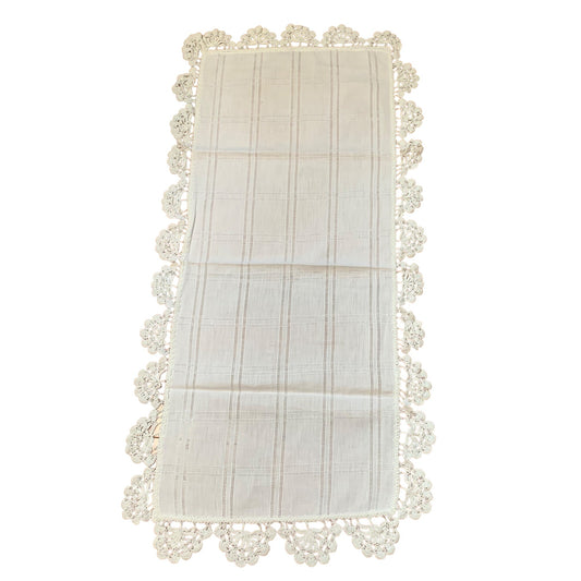 Elegant White Lace Trimmed Table Runner - 36"x15" - Set of 2