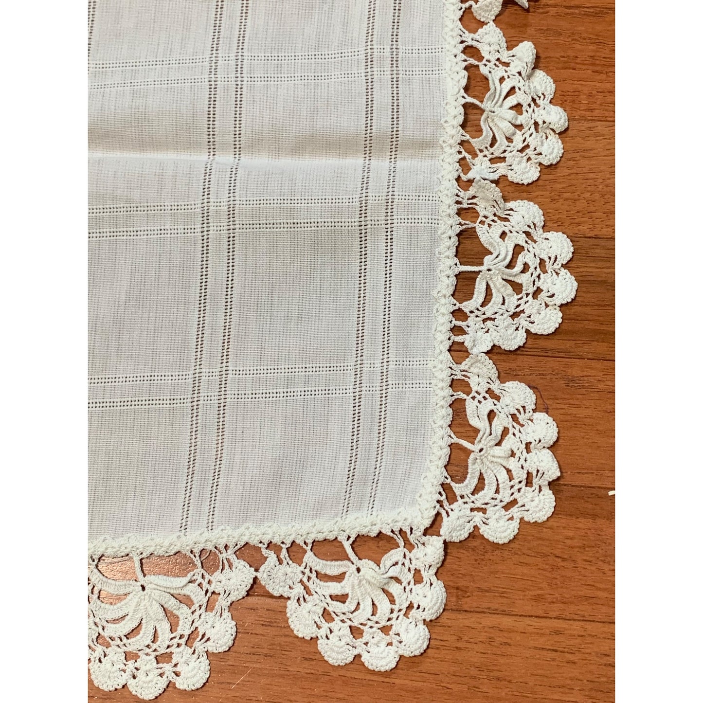 Elegant White Lace Trimmed Table Runner - 36"x15" - Set of 2