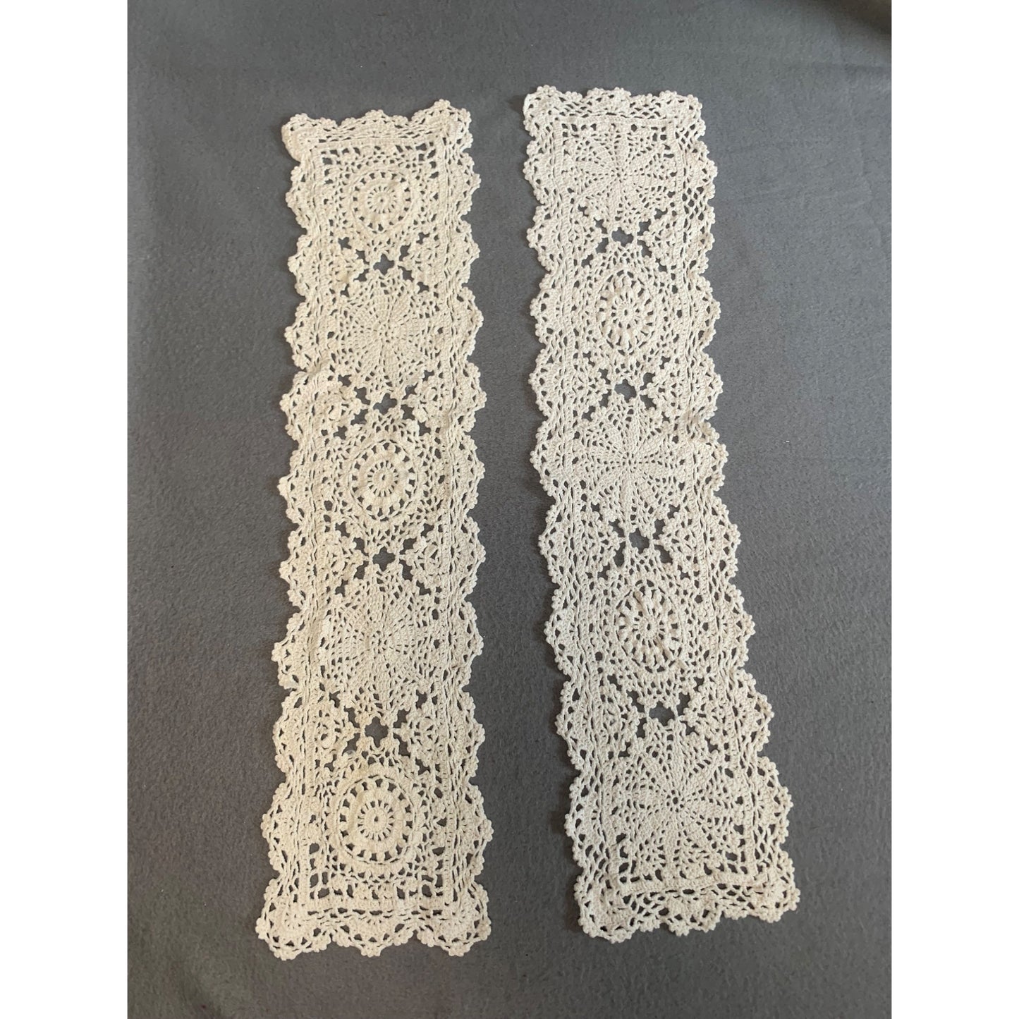 Vintage Handmade Crochet Lace Doilies 5x21 Set of 2