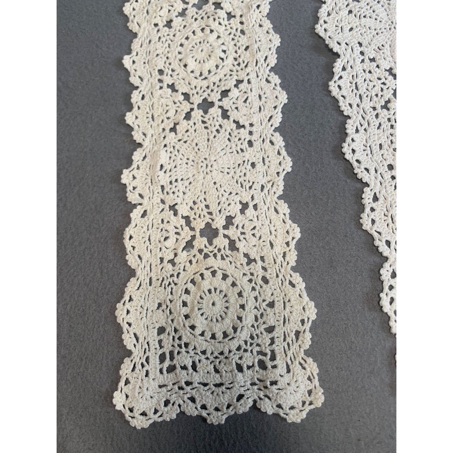 Vintage Handmade Crochet Lace Doilies 5x21 Set of 2