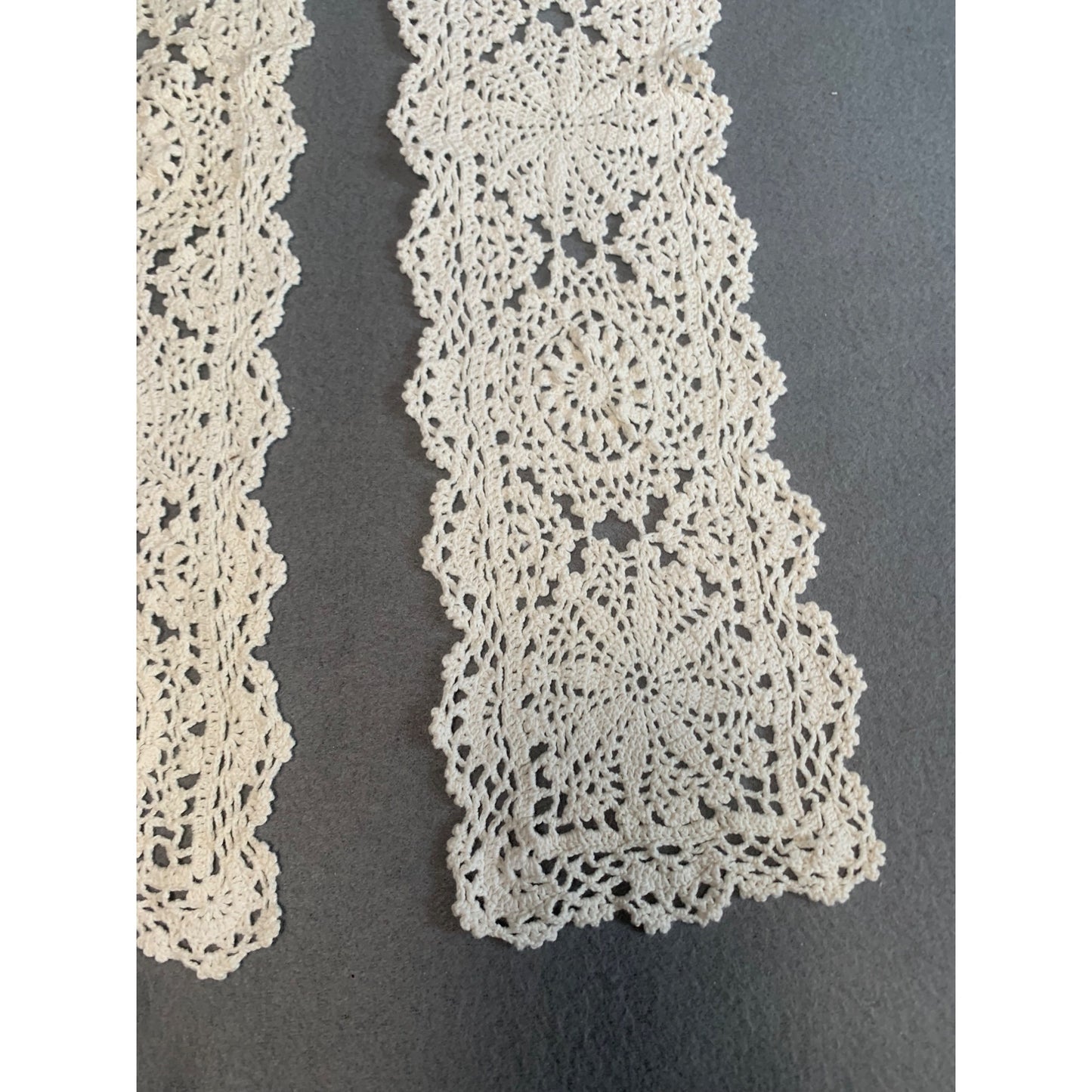 Vintage Handmade Crochet Lace Doilies 5x21 Set of 2