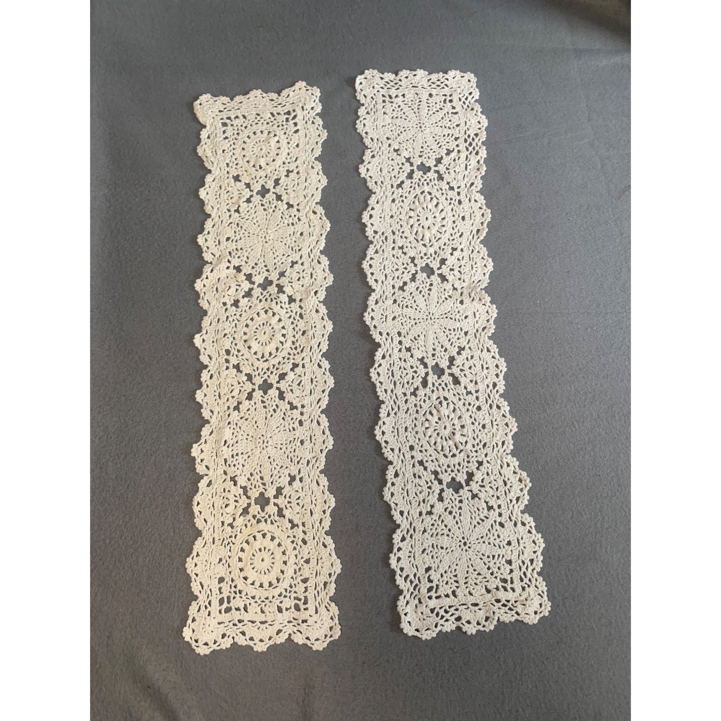 Vintage Handmade Crochet Lace Doilies 5x21 Set of 2