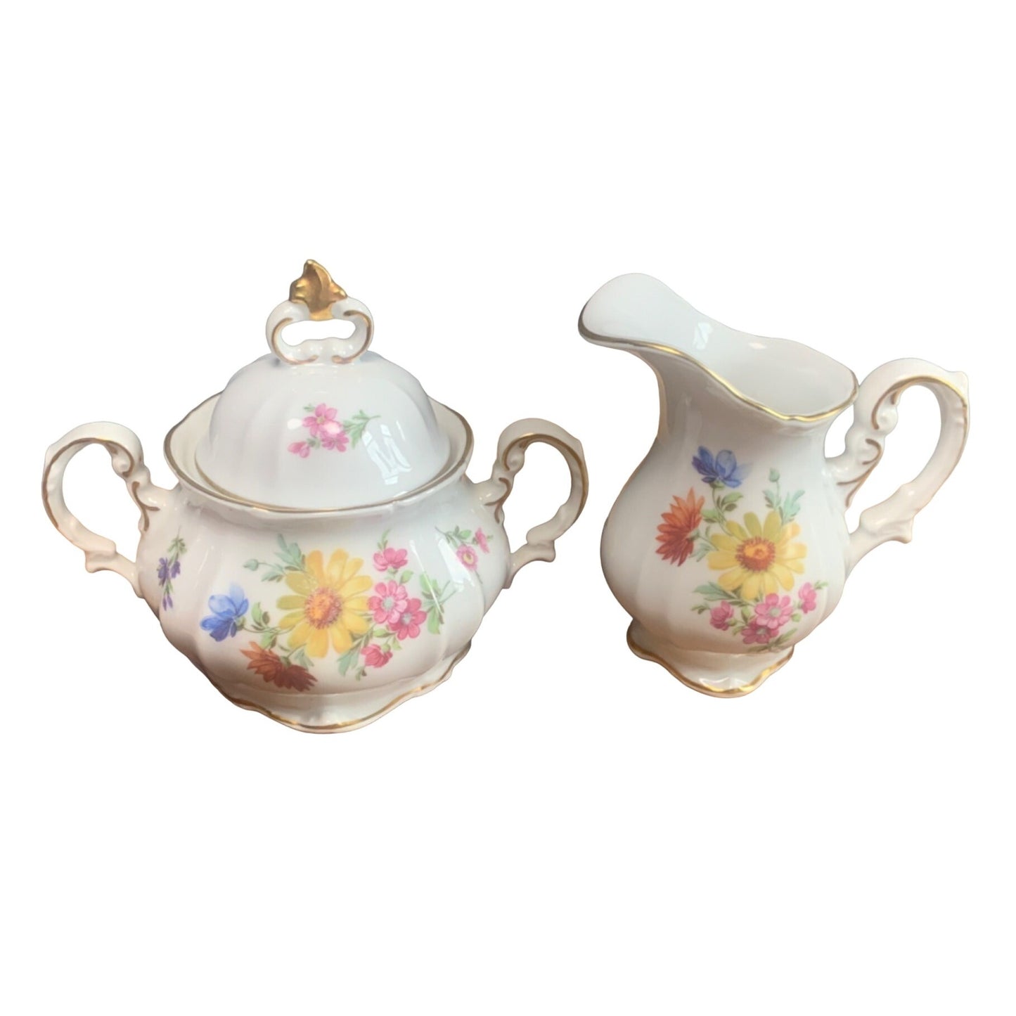 Vintage Bavaria Germany Floral Porcelain Creamer & Sugar Set