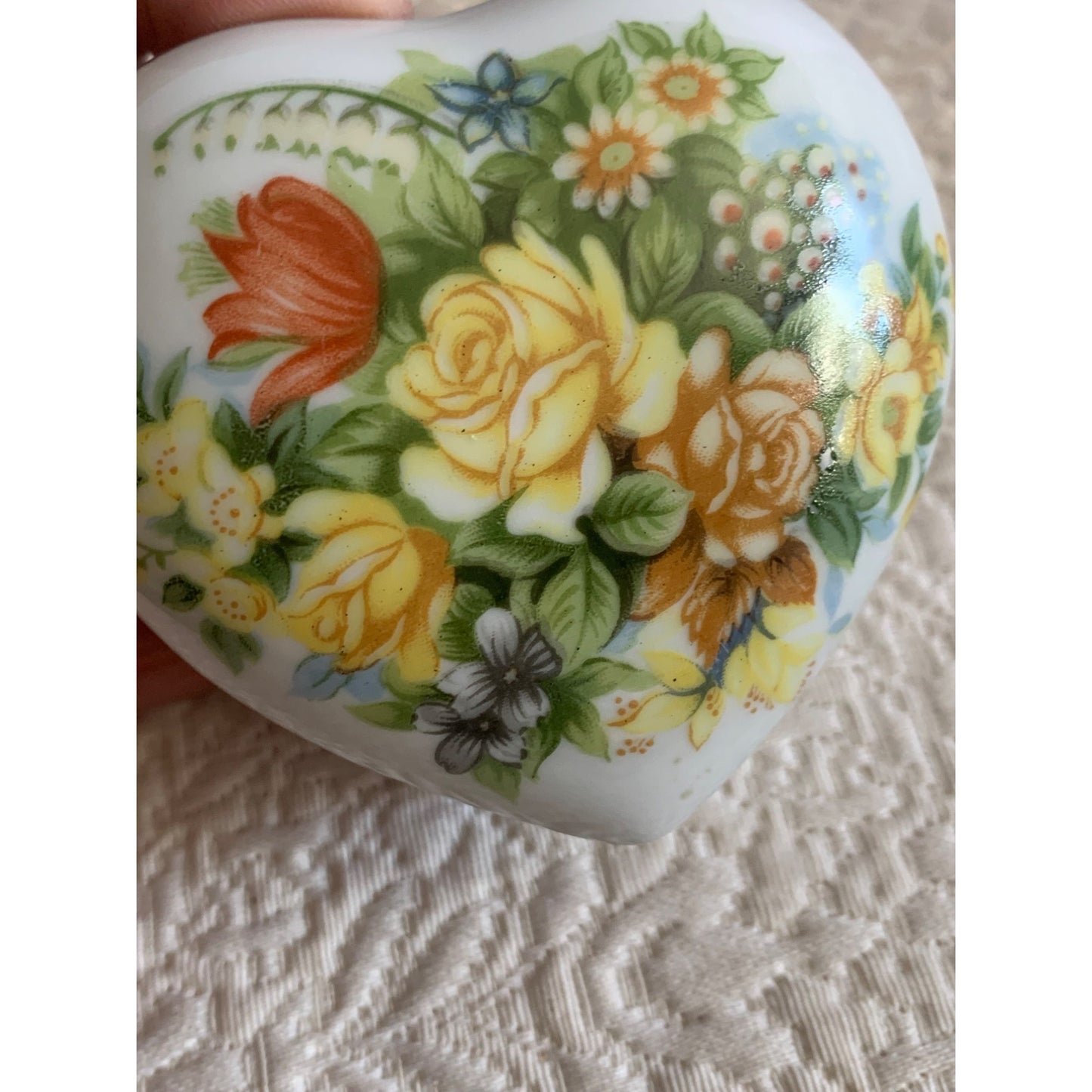 Vintage Rose and Flower Heart trinket box