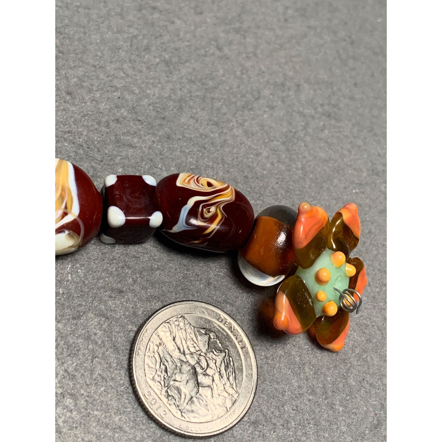 Handmade Lampwork Glass Bead Set with Colorful Swirls & Flower Accent