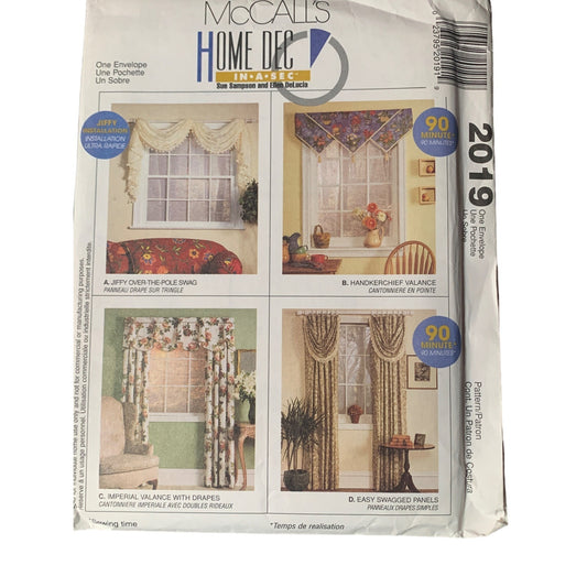 McCall's Home Dec In A Sec Window Treatments Pattern 2019 uncut