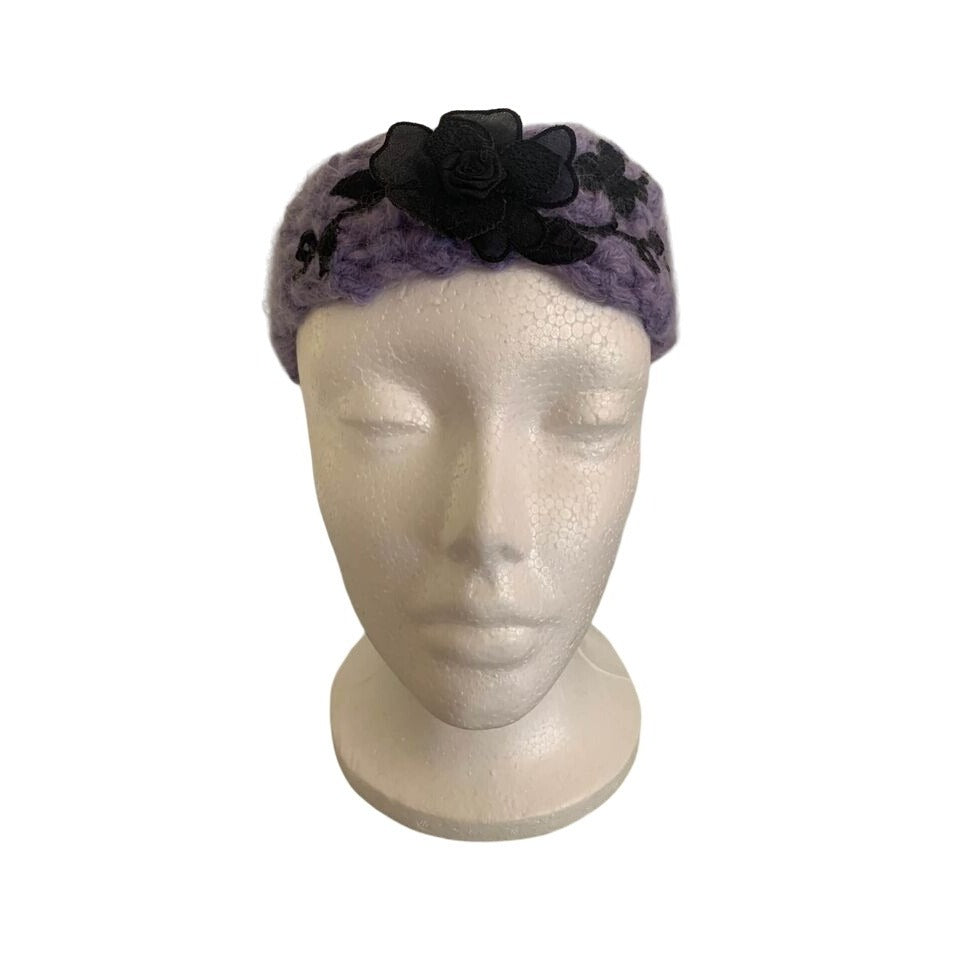 Handmade Purple with Black Flower Crocheted Headband - New