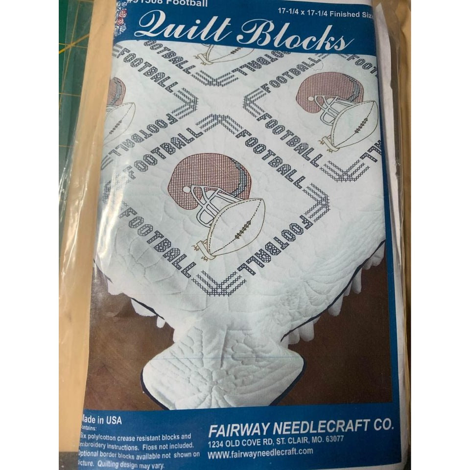 Fairway Needlecraft Football Cross Stitch Quilt Block Kit - New