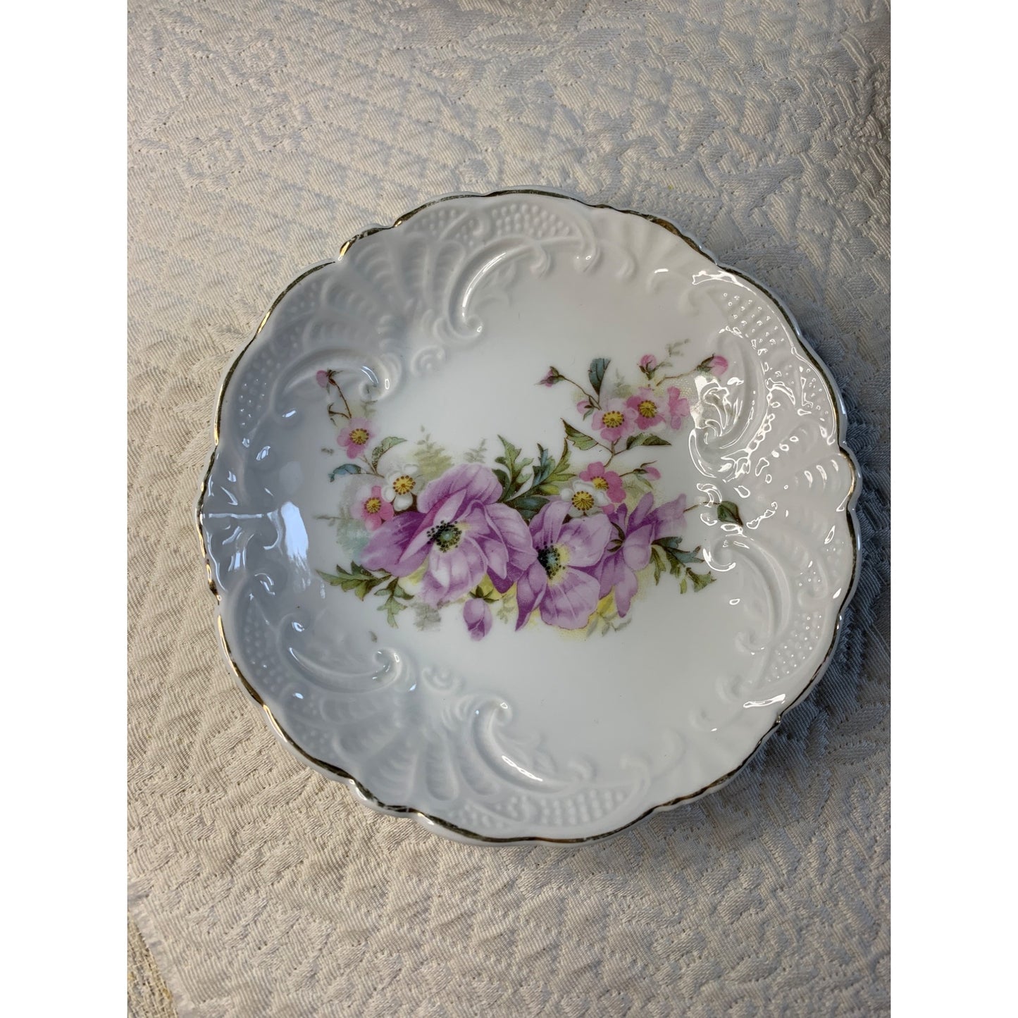 Vintage Purple Pink flower trinket dish bowl 5" bone china