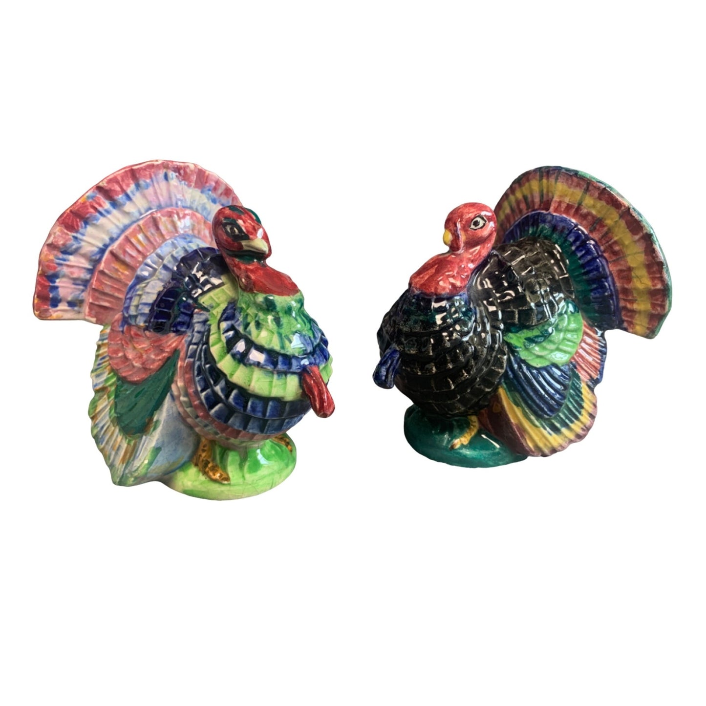 Hand-Painted Ceramic Turkey Figurines 3.5" - Colorful Pair for Thanksgiving Decor