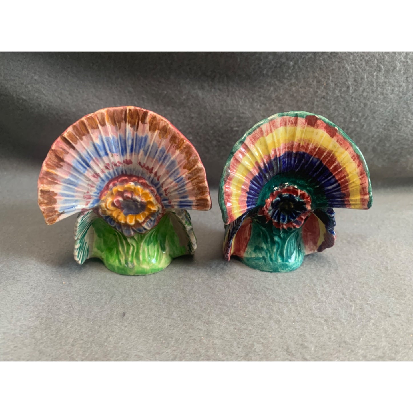 Hand-Painted Ceramic Turkey Figurines 3.5" - Colorful Pair for Thanksgiving Decor