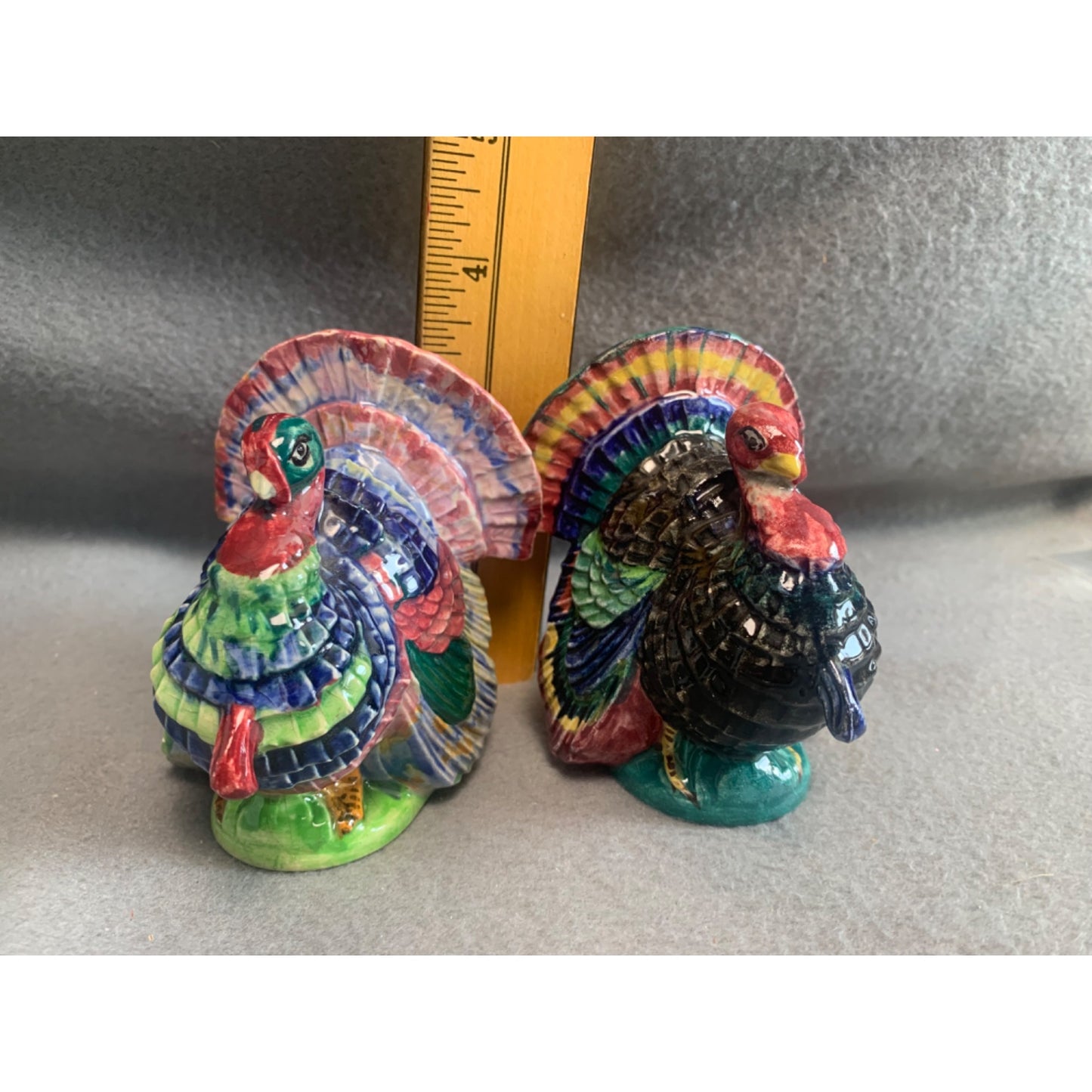 Hand-Painted Ceramic Turkey Figurines 3.5" - Colorful Pair for Thanksgiving Decor