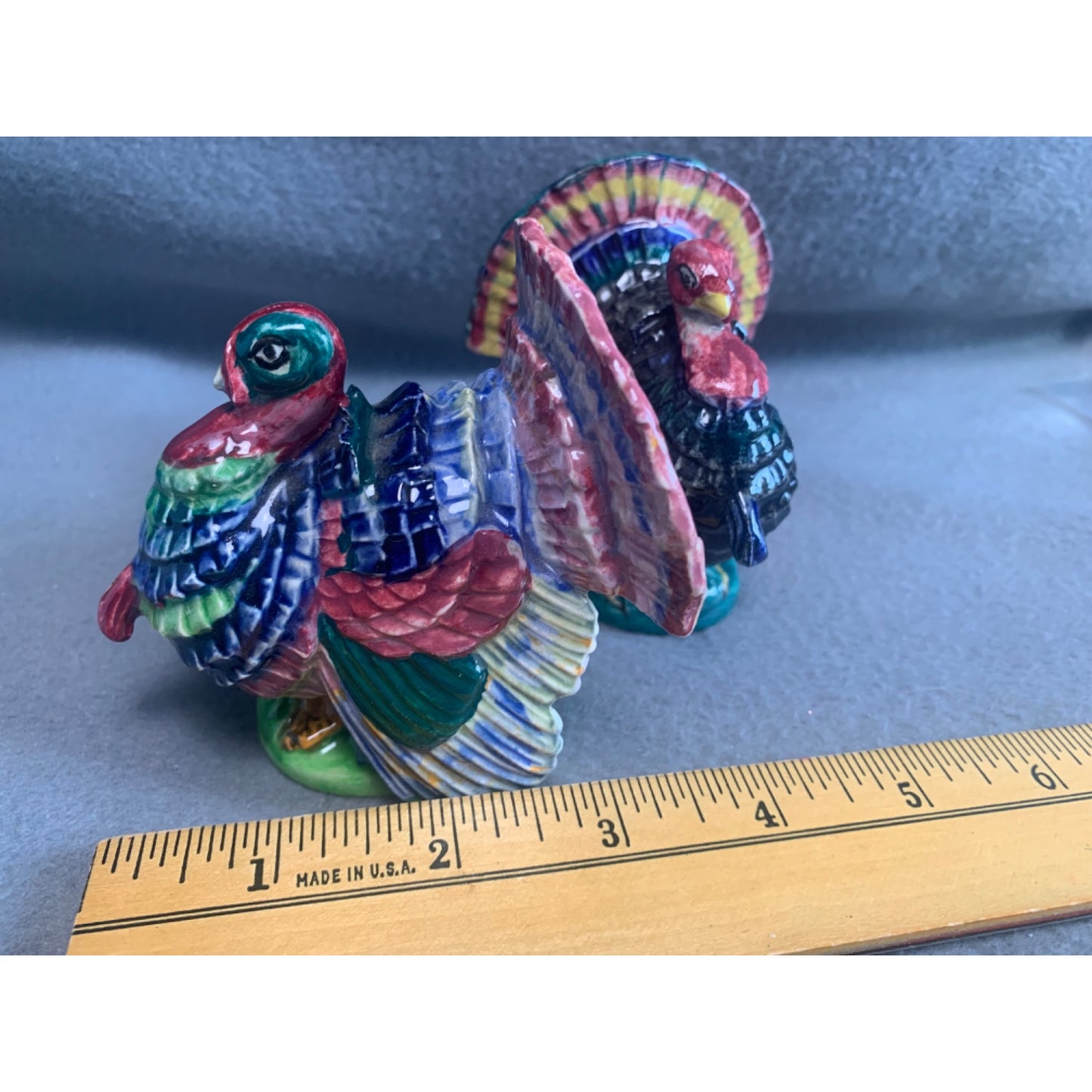 Hand-Painted Ceramic Turkey Figurines 3.5" - Colorful Pair for Thanksgiving Decor