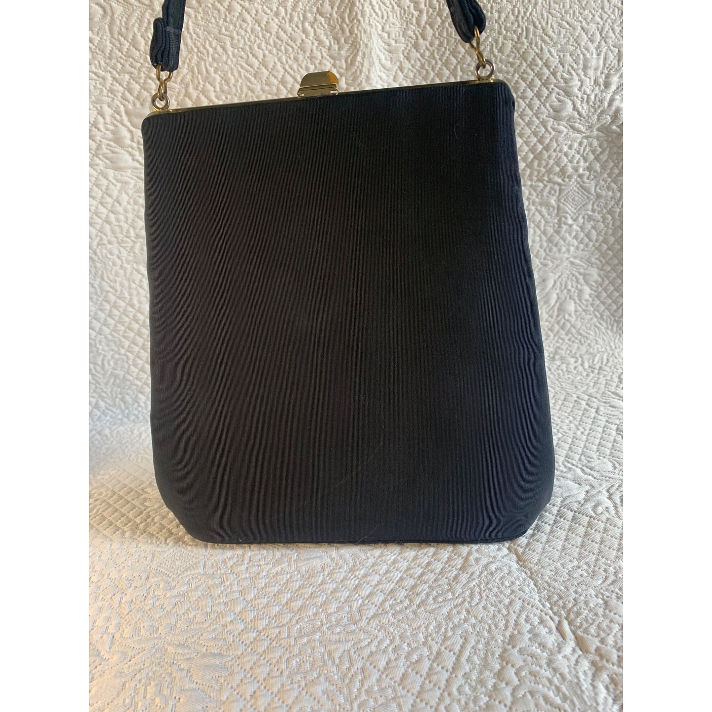 Vintage Black Shoulder Handbag with gold accents