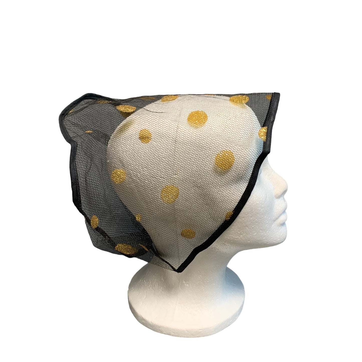 Vintage Womens Black Mesh Hair Net w/Gold Polka Dots - Retro Chic Head Covering