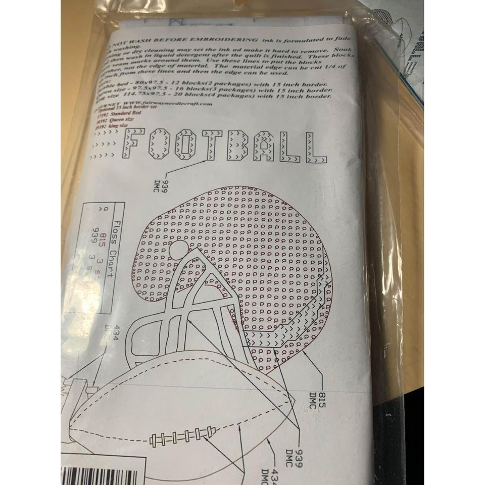 Fairway Needlecraft Football Cross Stitch Quilt Block Kit - New