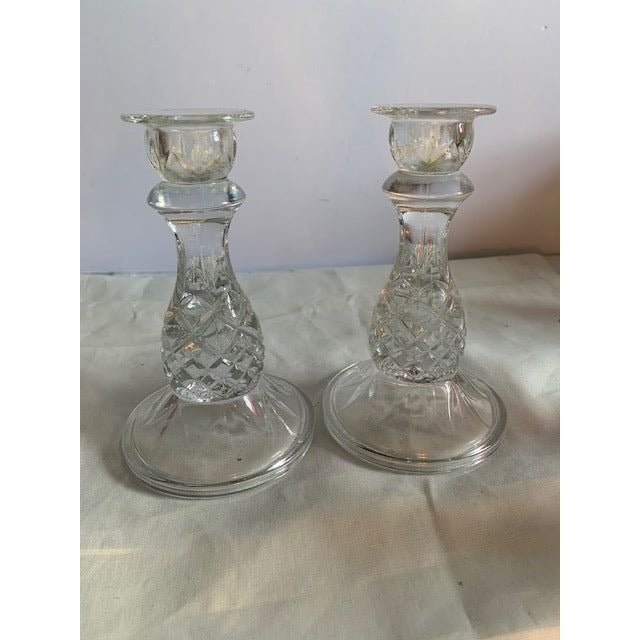 Cambridge Pineapple Pattern Clear Pressed Glass Candle Stick set of 2 6 inch tall