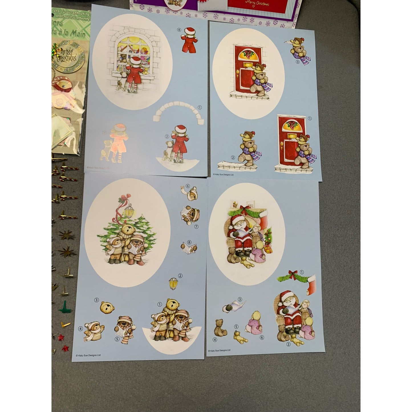 Holly Jolly Craft Christmas Scrapbooking Stickers Ribbons Charms & 4 Sheets of Cut-Outs