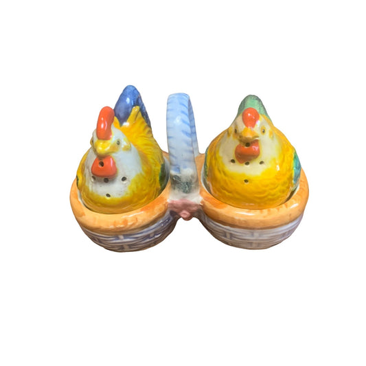 Vintage Chicken Salt & Pepper Shakers Ceramic 3" Tall Made In Occupied Japan Rooster & Hen