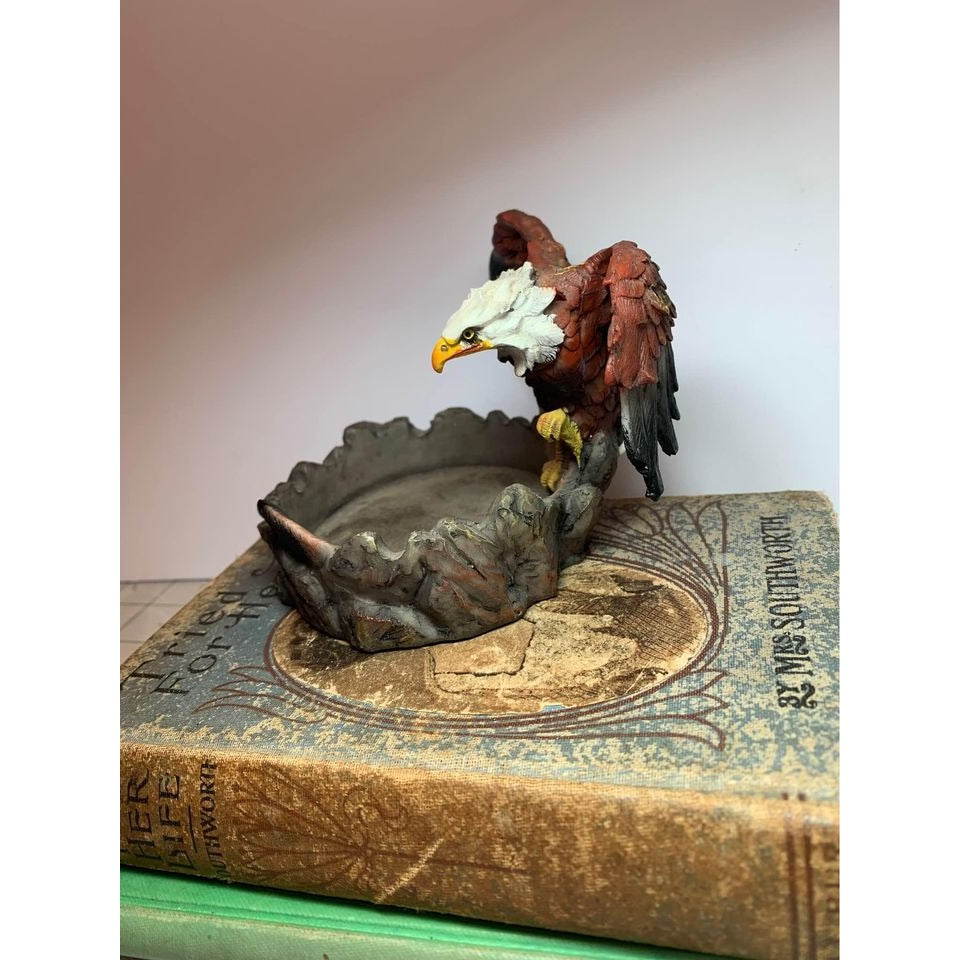 Eagle Spreading Wings with Feather on Risen Dish Candle Holder