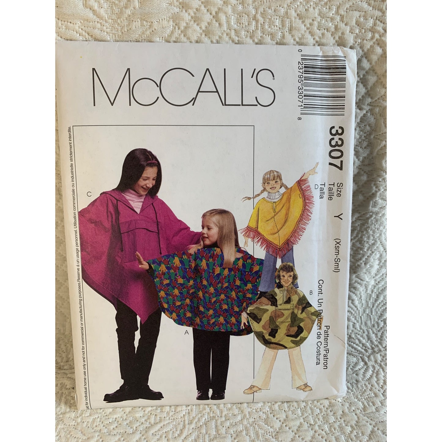 McCall's Girls Ponchos and Pants Pattern 3307 sz Xsm to Small - uncut