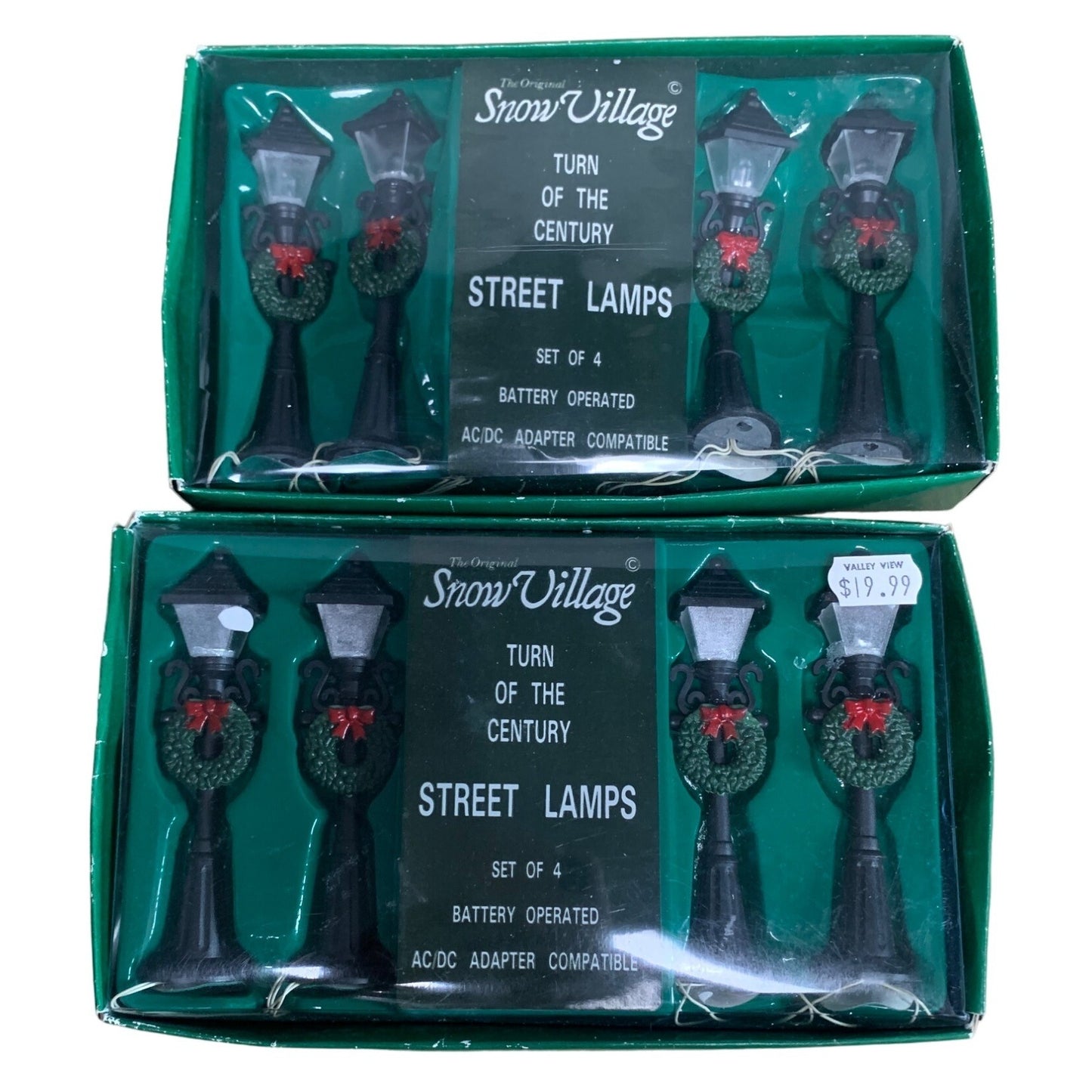 Snow Village Turn of the Century Street Lamps Set of 4 Battery Operated AC/DC Adapter Compatible