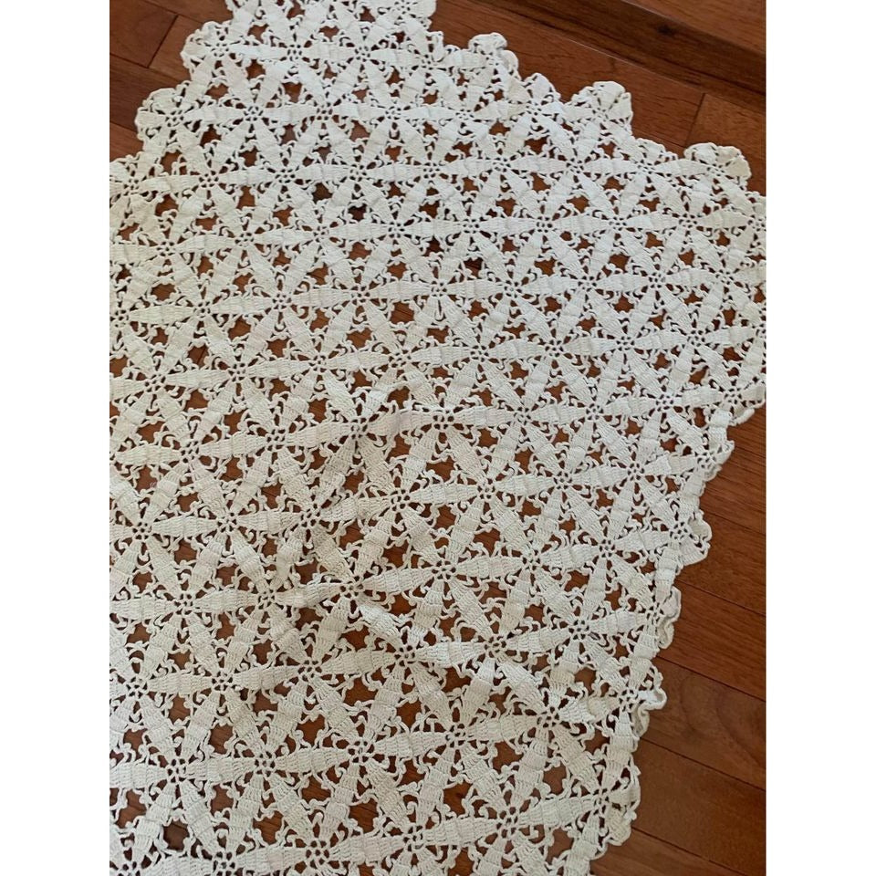 Vintage Hand Crocheted Table Runner 25”x36”