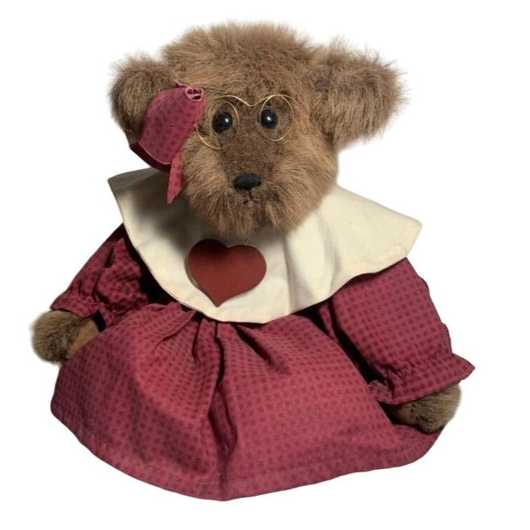 Handmade Bear jointed with Burgundy dress and glasses plush