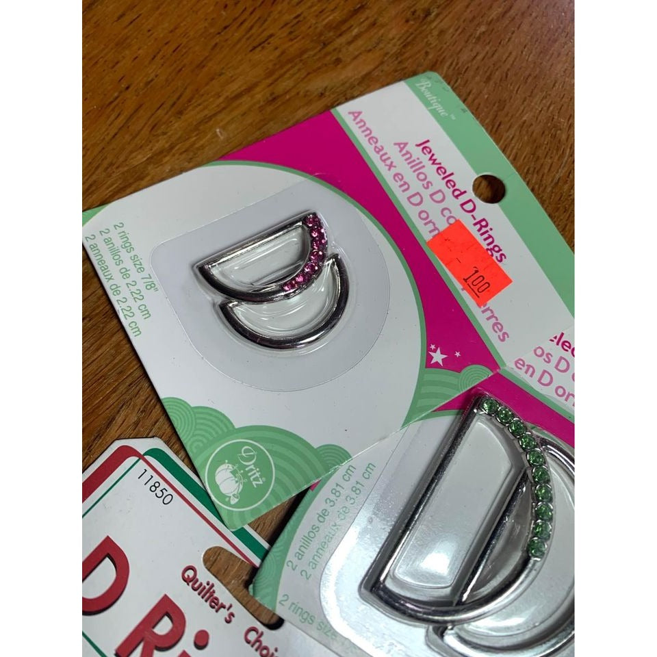 Dritz Boutique 9 pks Jeweled D Rings and 1 pk D rings for belt making - New