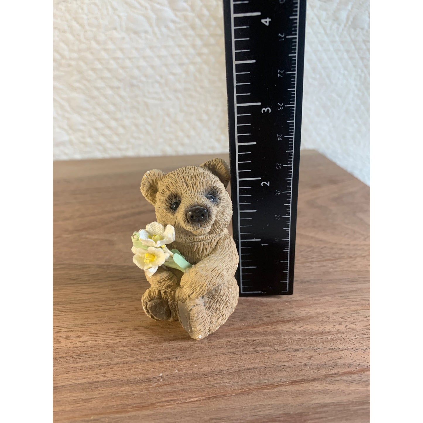 Stone Critter Bear Holding Flowers Figure