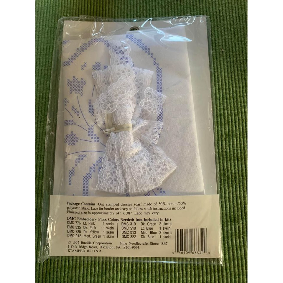 Bucilla Bridal Bouquet Dresser Scarf Stamped Cross Stitch Kit - New