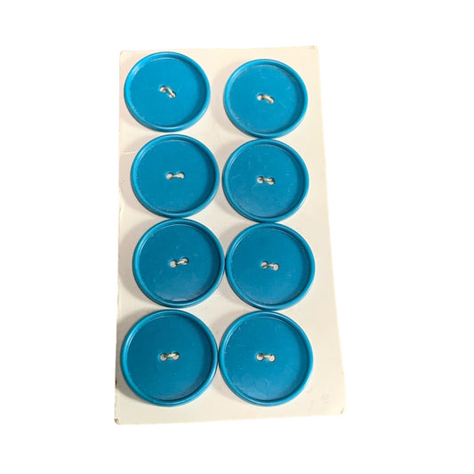 Vintage Blue Plastic Buttons Card 8 Pcs 1" Diameter Sewing Craft Supply