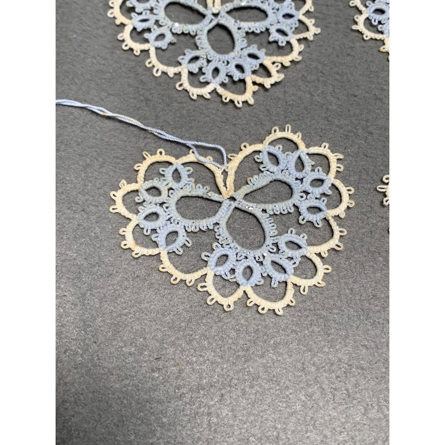 Handmade Tatting Lace Heart Ornaments Set of 6 Embroidered Cotton Decoration