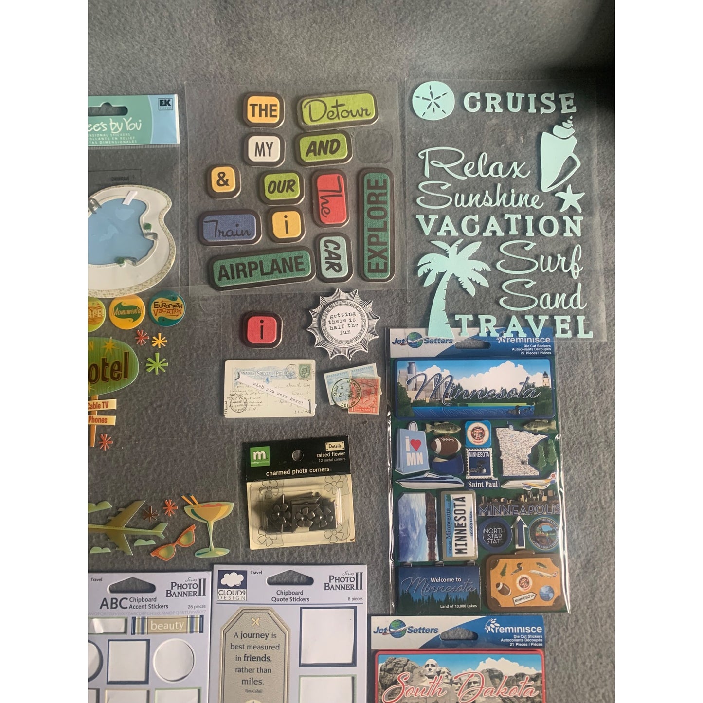 Travel-Themed Scrapbooking Stickers & Embellishments Lot