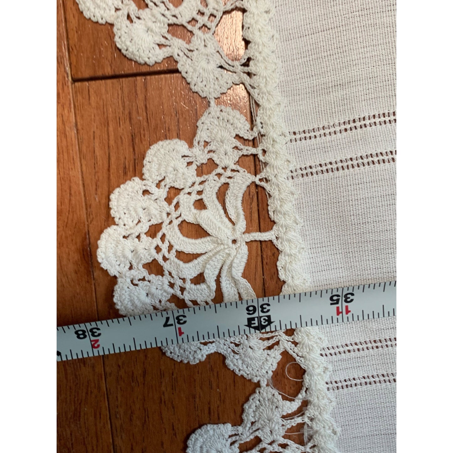 Elegant White Lace Trimmed Table Runner - 36"x15" - Set of 2