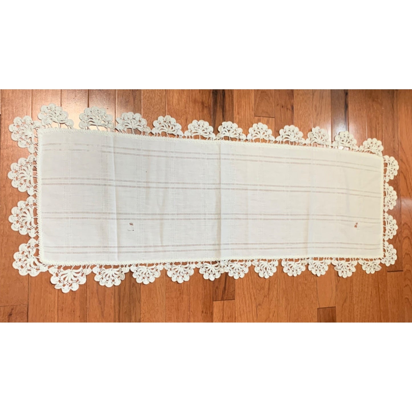 Elegant White Lace Trimmed Table Runner - 36"x15" - Set of 2